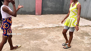 African Girls Playing Local Game Outdoor