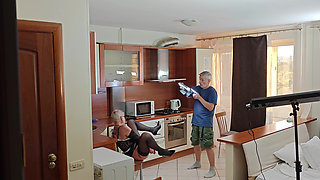 Kinky Husband Films His Mature Hot Wife in the Kitchen to Have a Private Erotic Recording