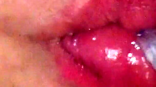 Deep Throat to a Super Long Strip of Blue Lights