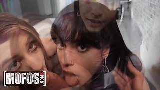 Busty Melody Fox Catches Her Boyfriend Tyler Steel in the Bathroom With... ...With Another Girl and Joins In