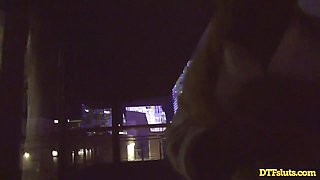 Sexy Blonde Babe With Tattoos Blows big Dick in front of Hotel window