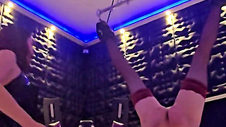 Lady Zara Hard Whipping Slave in Stockings Bondage Hanging Upside Down