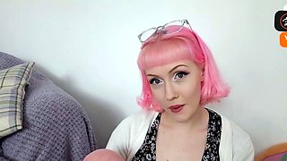 Shaved pinkish haired honey jerks in doggystyle while