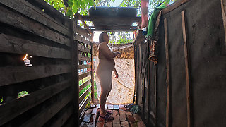Large Tits Couple Outdoor Shower Oral Sex