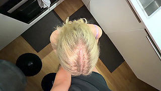 Romantic sex in the kitchen ended with a creampie!