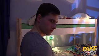 Faux halloween in the hostel - stormy porno with mysterious dominant chick who busts and tongues on strangers cock