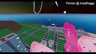 Car Toon In Furry Giantess Rides A Building & Floods The Streets With Cum