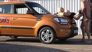 Busty british wife fucks hubby on drivings school car