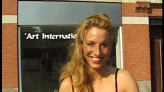 Blonde babe shows amazing natural tits