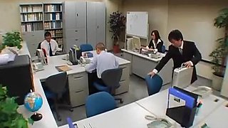 Japanese office girl gets fucked by two