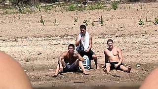 Gay outdoor orgy action after skinnydipping