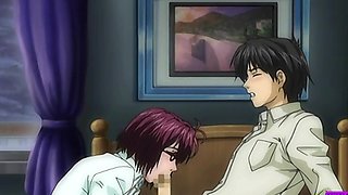 Uniformed cutie gives blowjobs while fingerbanging in a naughty anime scene