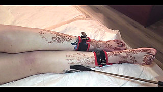 My Beautiful Size 13 Womens Feet and Long Legs Being Flogged and Whipped with a Belt and Crop While Tied Together with Manacles
