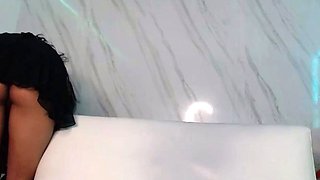 Ebony tranny Brii jerks her black boner in solo masturbation