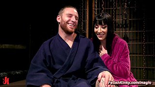 Gagged and tied up man whipped