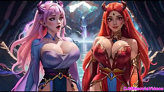 2. Movie, the Queen Ask 2 Girls for Kiss and Bouncing Breast, Ai Animation