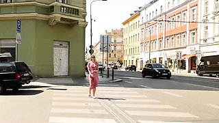 Outdoor anal solo and masturbating blonde