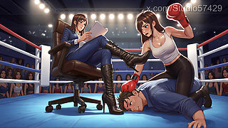 Femdom Boxing Promoter, Public Boot Worship and Punishment