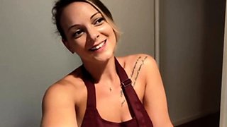 European blonde babe in gold bikini