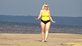 Big Ass in Mini Shorts - Walk on Beach.