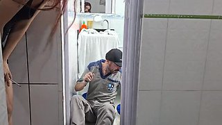 Amateur Brazilian Couple: Young Girl Blows and Bangs Older Stranger Plumber