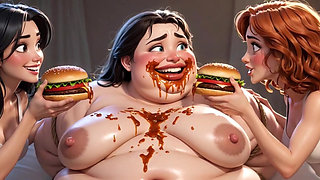 Obese Ugly Slave Covered in Food - Humiliated by Gorgeous Mistresses