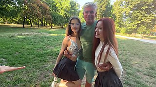 Teen dream: Pornos Dan & Lucky pound Megan and Mia in a wild outdoor orgy