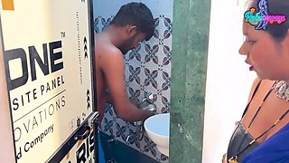 The stepmother caught the son masturbating in the bathroom, then the two had sex together.