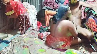 Horny Indian Desi Wife Celebrates Holi with Hubby - Big Tits & Desi Aunty Anal Fun
