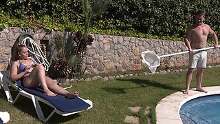 Sultry Rubi in a skimpy bikini fucks outdoors