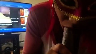 Masked Ebony Amateur Gives Blowjob and Swallows