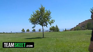 Teamskeet - innocent looking babe displays off her whorey side by gobbling on knob like a professional