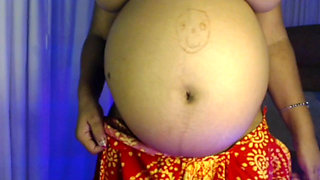 Desi Hot Pregnant Lady Playing Nude Show with Big Belly.
