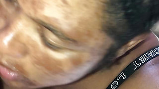 Horny Domi sucking cock in the bathroom to a stranger