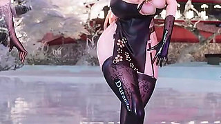 [mmd] Yolandel & Rita Chocolate Cream Double Striptease Black Silk Pantyhose Big Nipple Nipple Milk Chain Red Sole High Heels