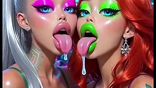 Funny Lesbians Tongue and Kiss Fetish, Ai Animation