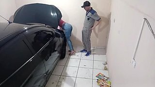 Lewd worker repairs alluring lady's car in the garage!