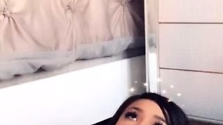 Busty curly brunette with big boobs fucks on couch