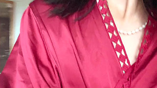 petite cute  girl hana chan sexy in red outfit then she go piss water on toilet by her hairy pussy nature