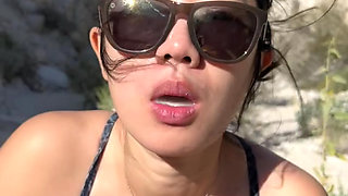 OUTDOOR blowjob while hiking in the desert - AMATEUR WMAF - Cum in Mouth PUBLIC BJ Swallow