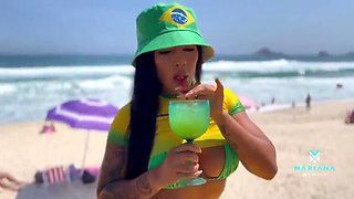 Wild encounter with a Brazilian fan leading to rough sex - Mariana Martix and Mark Butt's Hot Beach Encounter