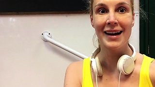 Blond teen Leah Wilde jerking a massive hard stiff