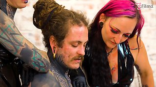 Trio cruel latex princesses demolish tattooed sub with deep sounding & urethral masturbating