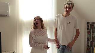 Step-father romps a tart while his sonnie sees