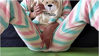 Schoolgirl With Small Tits In Pajamas Masturbate Pussy And Squirting Orgasm