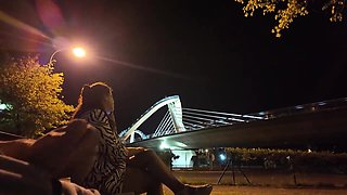 An exhibitionist came to a superslut at the spot. She doesn't know what to do with him.