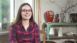 Hot German Amateur Lena Fucks Herself Hard with Vibrator in Doggy - Shaved Pussy & Glasses