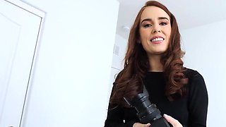 Cute photographer hops on her client's rock-hard cock