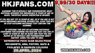 Hotkinkyjo fuck huge dildo from mrhankeys, anal fisting, gape & prolapse in rainbow colours