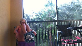 Blonde is flashing her big boobs in the outdoors